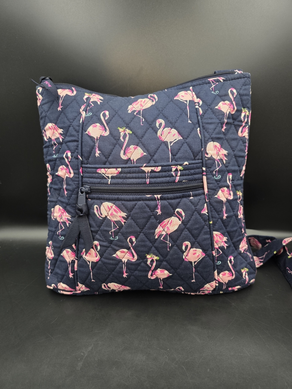 Vera Bradley Navy Quilted Crossbody Bag with Pink Flamingo Print